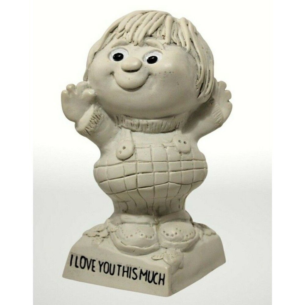 Googly Eyes Figurine I Love You This Much Vintage 70s Cottagecore Kitsch Statue